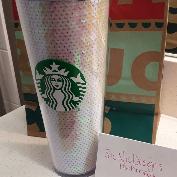 Starbucks Holiday 2020 White Sequin Tumbler
